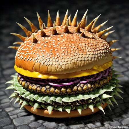 01914-105584760-_lora_r3psp1k3s_0.65_ burger made of r3psp1k3s, reptile skin, spines,.png